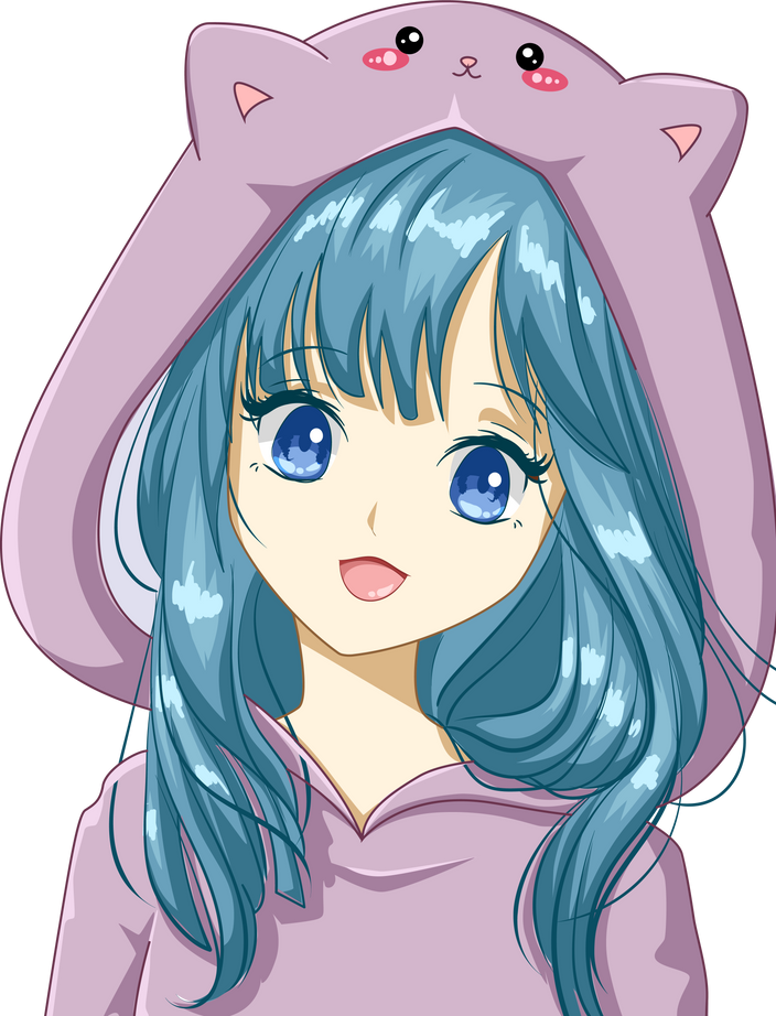 Anime Girl with Cat Hoodie Character 